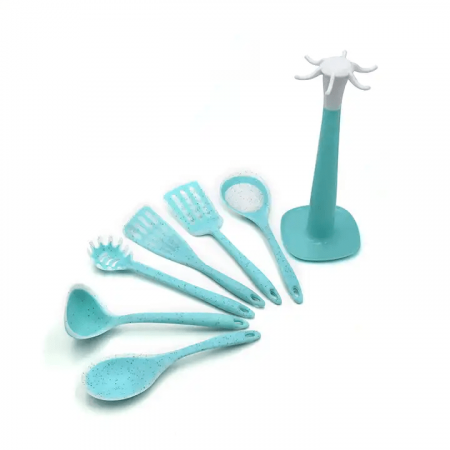 Lux Silicon Utensils Set, 7pcs With Stand, Green