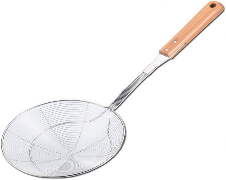 Metal frying Strainer, wooden Handle - large