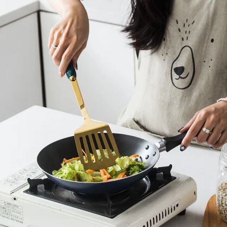 Stainless Steel Kitchen Tools 6 pcs, GoldxGreen Handles