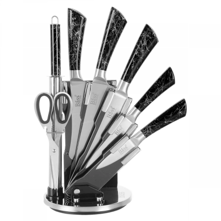 Bass knife set 8 pcs with stand - Black Matt