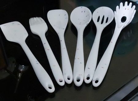 Silicon Utensils set, 7pcs with Stand, White