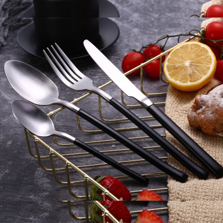 Portuguese Cutlery Set Black Handle, 24 PCS, Stainless Steel 