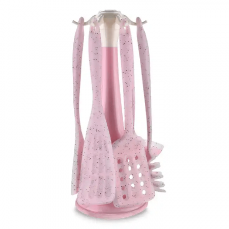 Lux Silicon Utensils set, 7pcs with Stand, Pink