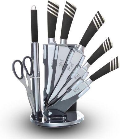 Bass knife set 8 pcs with stand - Black & Stainless