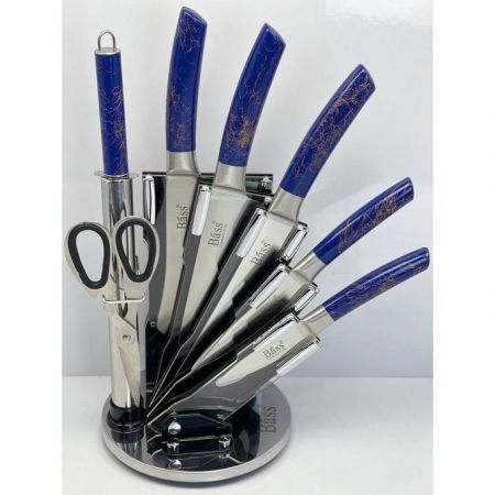 Bass knife set 8 pcs with stand - blue