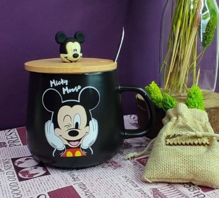 Mickey Mouse Mug with Lid & Spoon - Black