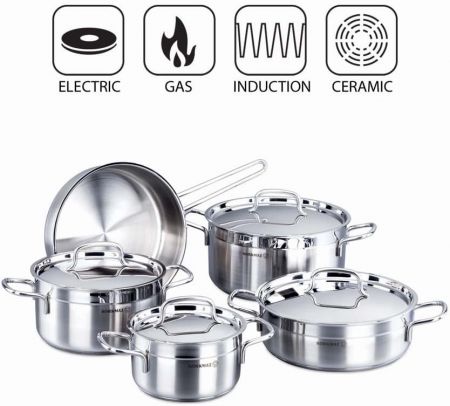 Korkmaz Stainless Steel Alfa Plus Set ,11 Pieces