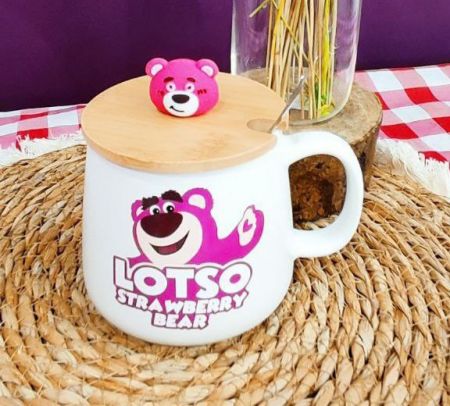 Lotso Mug with Lid  & Spoon - Whitexpink