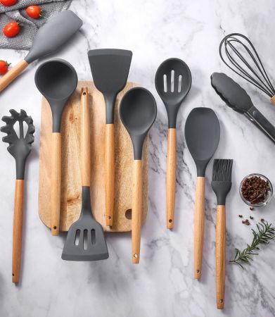 Modern Utensils set, 12 pcs with Stand-Grey