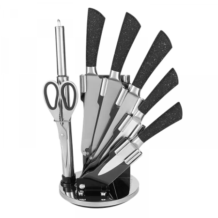 Bass knives set 8 pcs with stand - black matt 