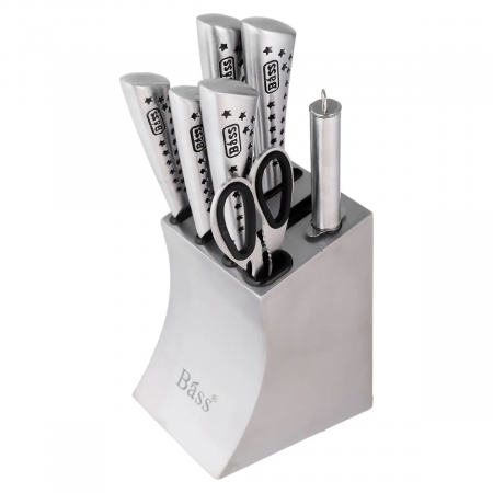 Bass knife set 8 pcs with stand - Stainless with Stars